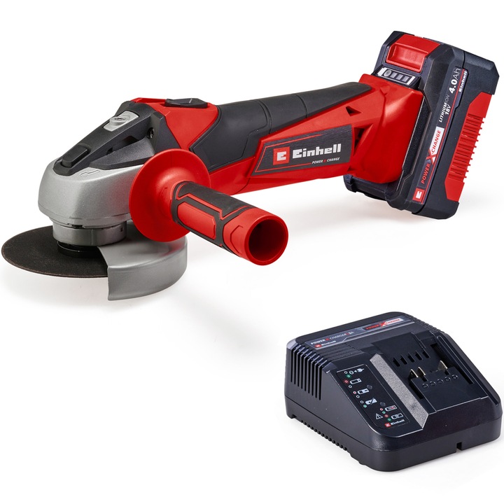 Акумулаторен ъглошлайф Einhell Power X-Change TC-AG 18/115 li Kit, Диаметър на диска 115 мм, 8500 об/мин, Макс. рязане, 28 мм, 1 4 Ah батерия, Зарядно устройство