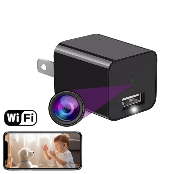 Camera spion ascunsa Mic Mini 1080p Full HD Wireless WiFi Monitorizare la distanta a telefonului mobil Card de stocare SD Detectarea miscarii spy