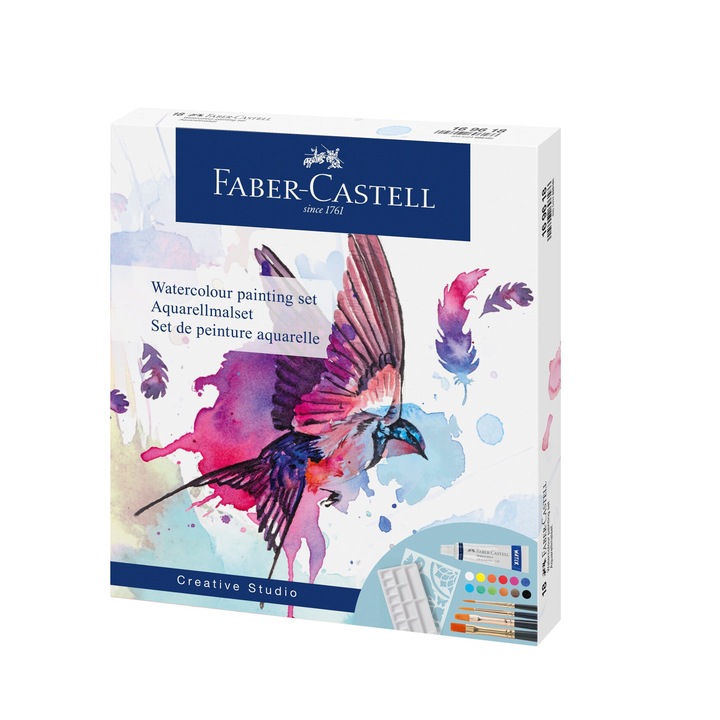 Set Creativ Tempera 18 Piese (tempera Acuarele 12 Culori X 5 Ml + 4 Pensule+ Sablon Plastic) Faber-castell