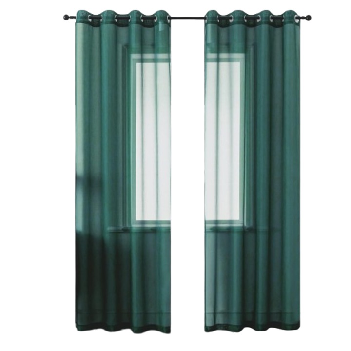 Set de doua perdele Miulee, semitransparente, 140x260cm, verde/albastru