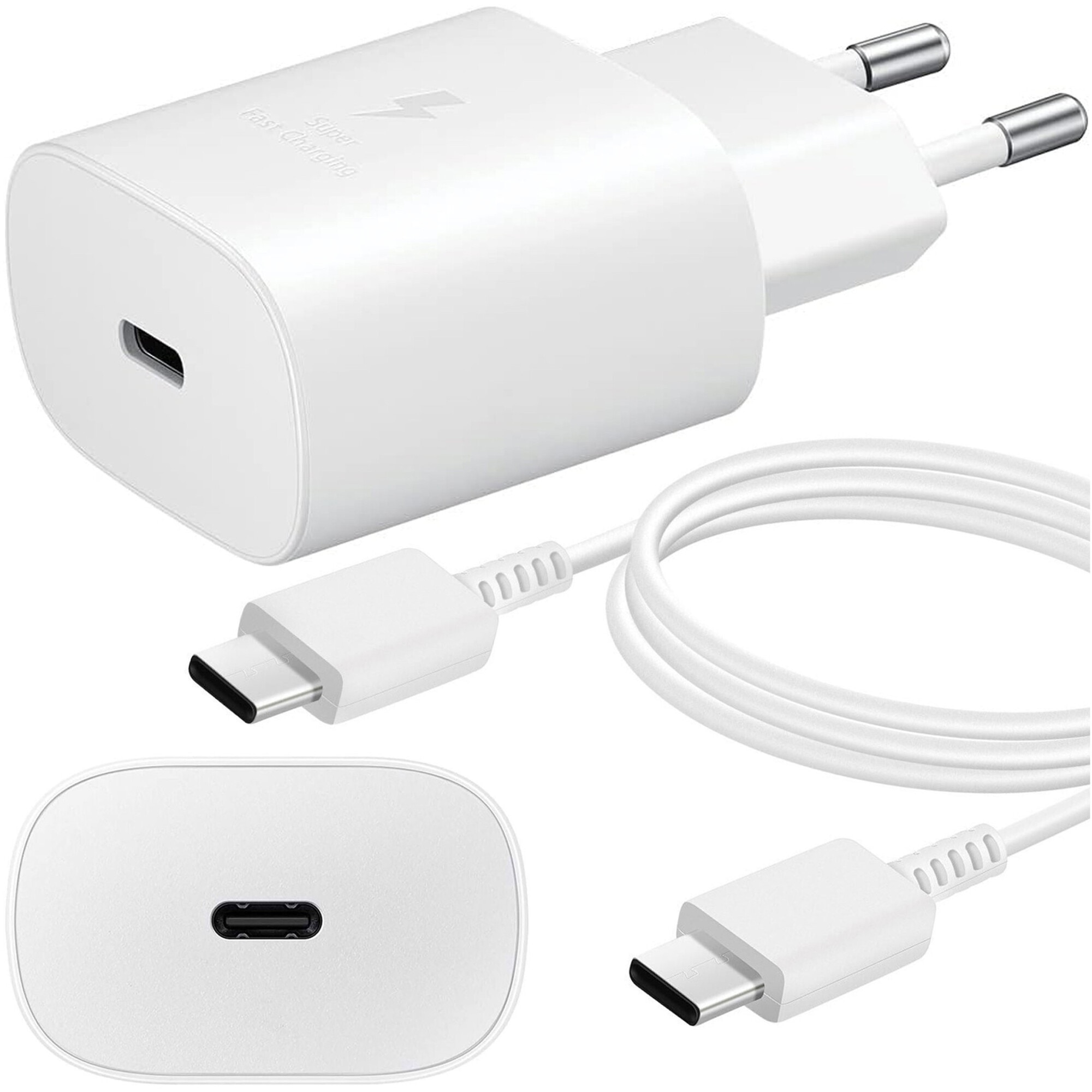 Set Accesorii GSM Samsung Casti AKG Type-C plus Incarcator Samsung Fast Charging 25W USB-C Cablu USB-C USB-C 3A 25W Alb Bulk