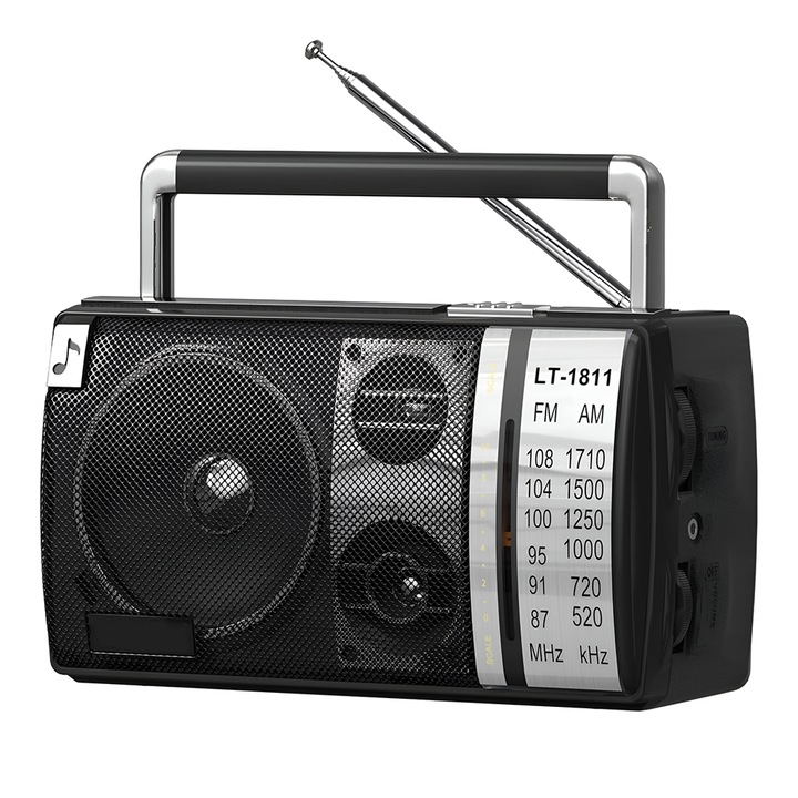 Radio Portabil Teno®, FM/AM, mod dual de alimentare, baterii/la priza, receptie ridicata ce prinde posturi regionale/la sate, port jack 3.5 mm, negru