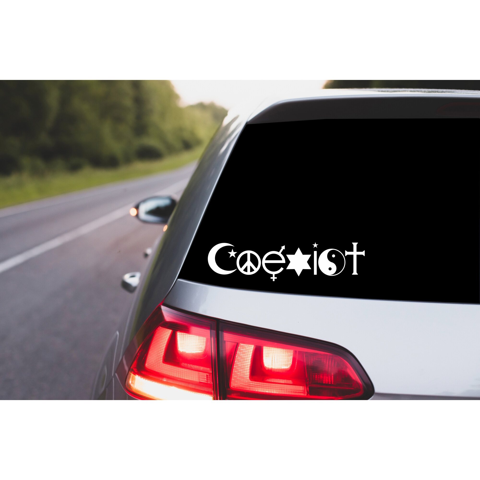 Sticker Auto COEXIST, PVC ALB 30x7.5 cm - eMAG.ro