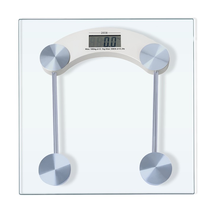 Cantar Electronic Corporal Teno®, patrat, afisaj digital, precizie ridicata, senzori de greutate, conversie la unitate, capacitate de 150 kg, transparent
