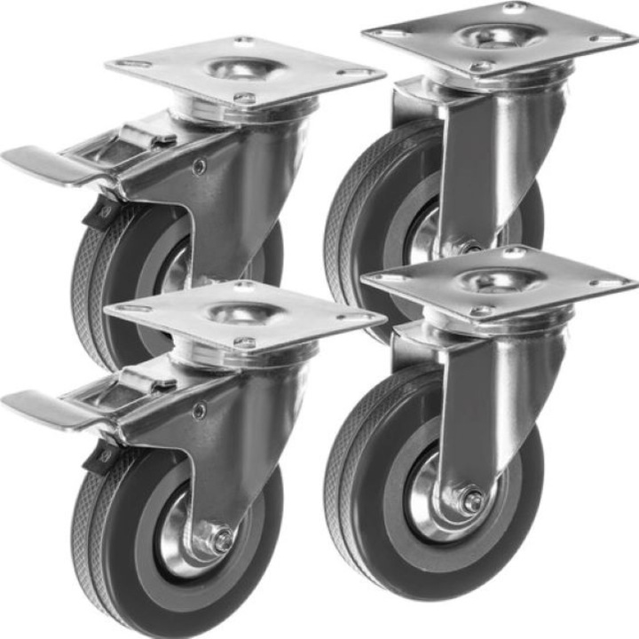Set 4 Roti Pivotante 360° cu Sistem de Franare, 220 kg, Diametru 7 cm, inaltime 10 cm, latime 2 cm