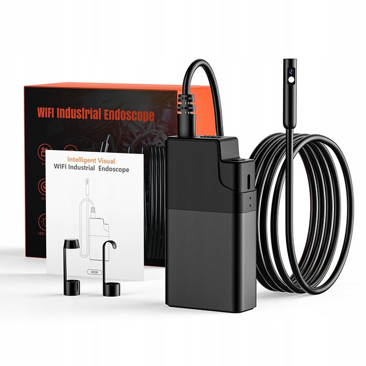 Инспекционна камера Benetech WiFi, двойна леща 2K (2560x1440), IP67, кабел 5м, диаметър на камерата 5.5мм, 8 регулируеми LED диода, Черна, 1 бр