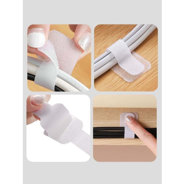 Set Riglete Cabluri Set 10 bride cabluri cu velcro, autoadeziv, reglabil, nylon, alb, 9cm ...