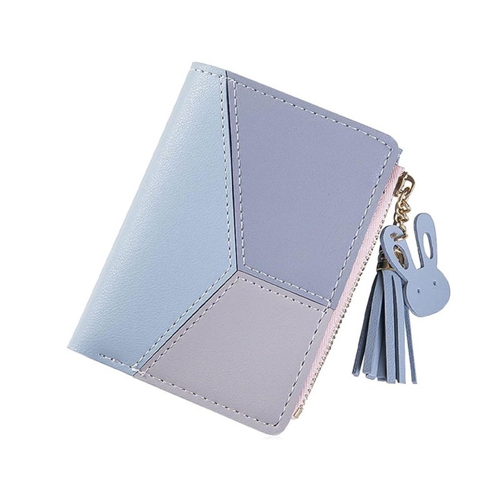 Portofel dama, Rqiurpn, piele naturala, multifunctional, Albastru