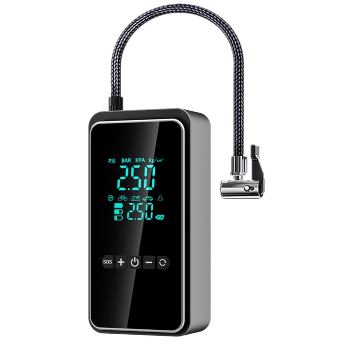 Compresor auto portabil, Digital LED, 150 PSI, 6000mAh, USB, Negru, 17x8.6x5.8cm