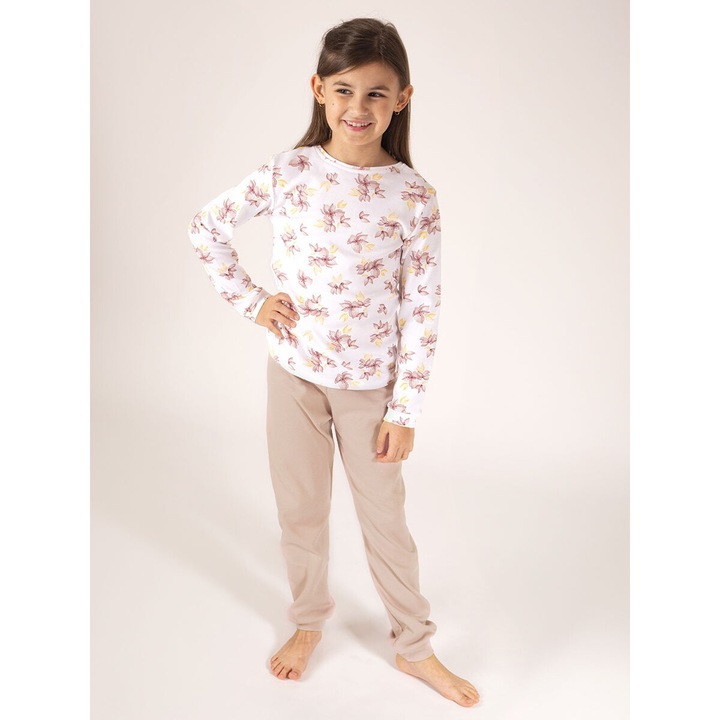 Meiteņu pidžama, 2 részes szett, blúze ar mīdų piedurknēm un garas nadrág, virág színe, méret, Nicol, Puder (halvany rozsaszin)/Krémszín