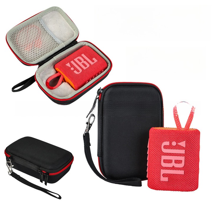 Husa de Protectie EVA pentru Boxa Portabila Bluetooth, Compatibila cu JBL Go 3 / Go 3 Eco, Rezistenta la Socuri, Negru cu Rosu