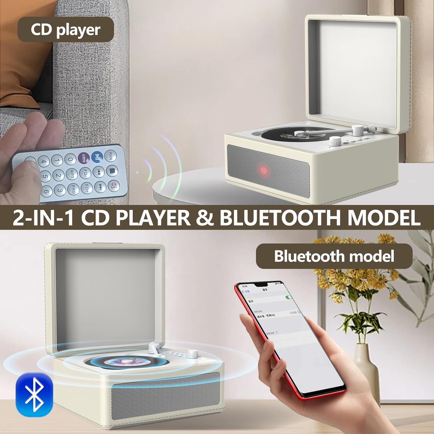 cocklobin cd セット CD player portabil multifunctional, Bluetooth 5.2, Boxe HiFi