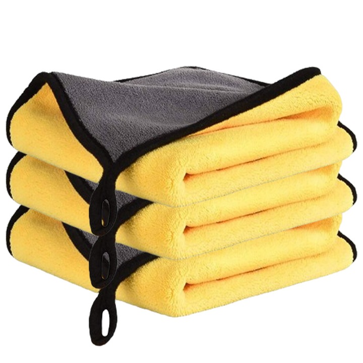 3 db extra vastag mikroszálas kendőből álló készlet, nedvszívó, szürke és sárga, 30x40 cm