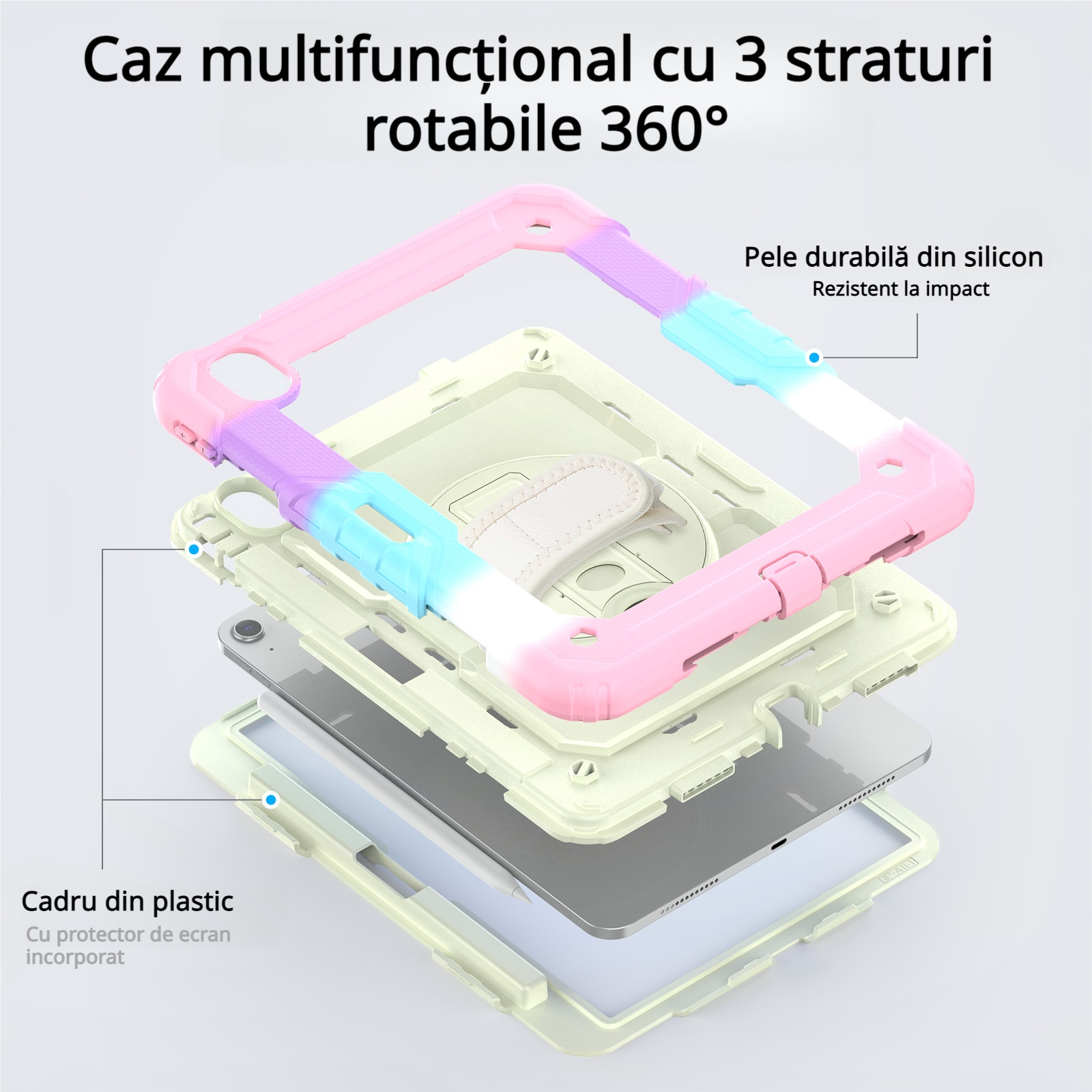 Husa Pentru iPad Air 11 inchi 2024 M2 (Air a Sasea Generatie), Cu Stilou Optic Universal (Nereincarcabil), Carcasa De Protectie Rezistenta La Soc, Rezistenta La Soc, Roz