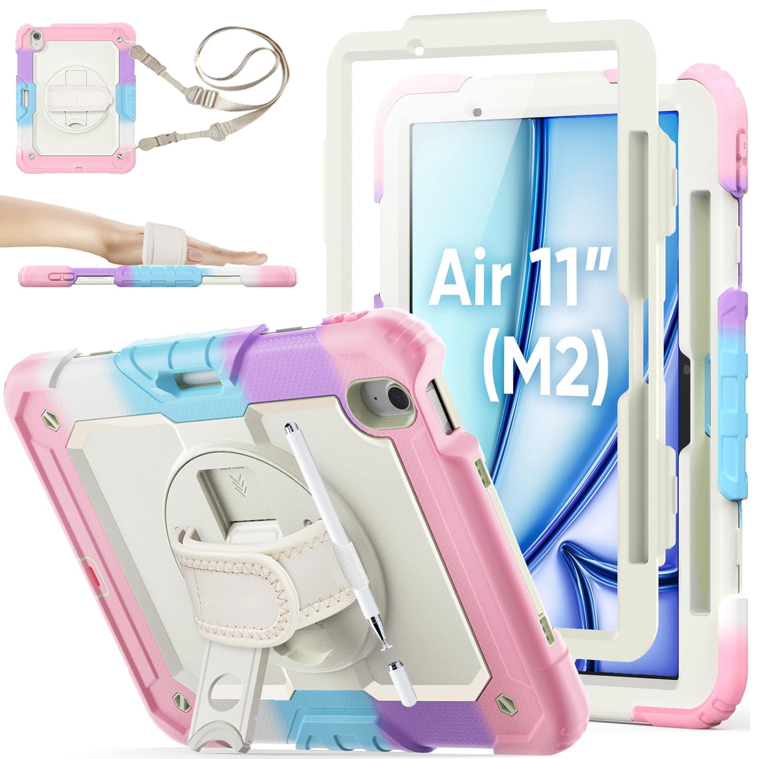 Husa Pentru iPad Air 11 inchi 2024 M2 (Air a Sasea Generatie), Cu Stilou Optic Universal (Nereincarcabil), Carcasa De Protectie Rezistenta La Soc, Rezistenta La Soc, Roz