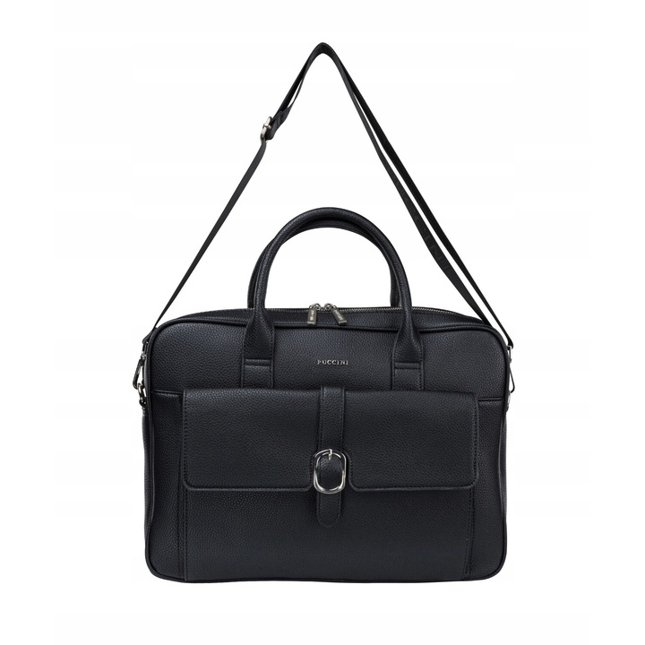 Geanta laptop barbati Puccini, eco-piele, negru, 14 inch
