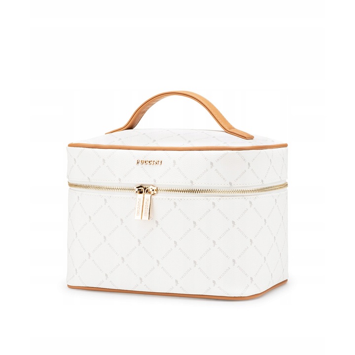 Portfard de calatorie Puccini Monogram, ecopiele, alb, cu maner