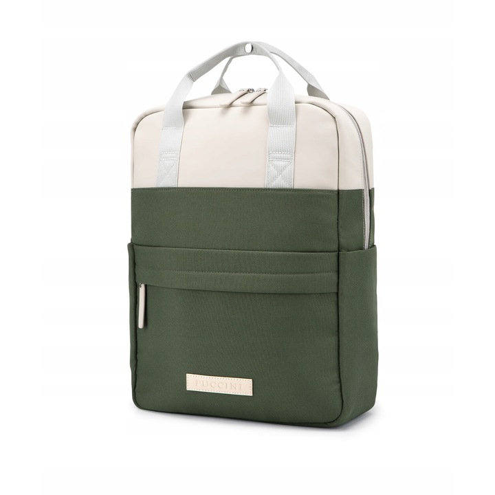 Rucsac urban Puccini, compartiment laptop 15'', piele ecologica, verde inchis