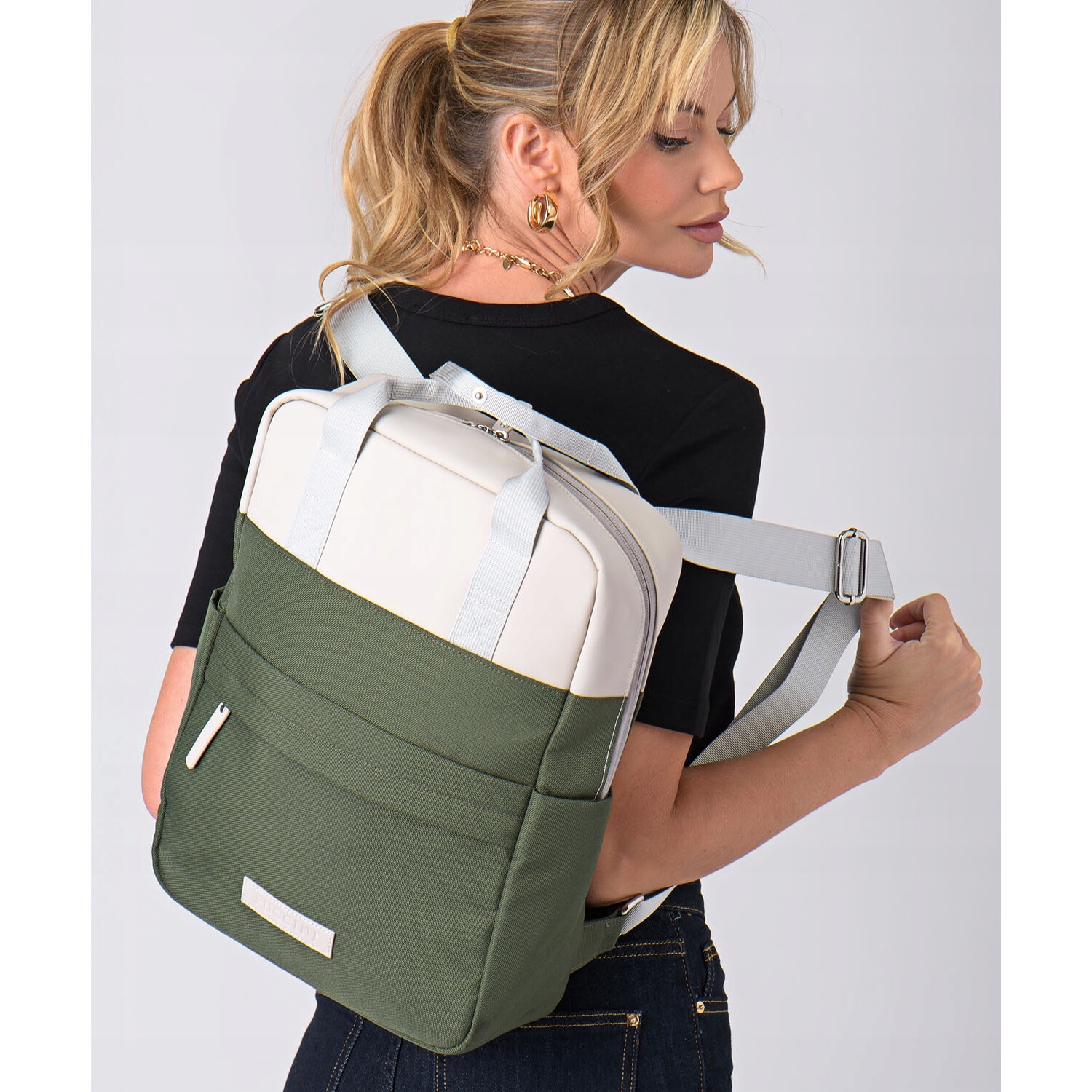 Rucsac urban Puccini, compartiment laptop 15'', piele ecologica, verde inchis