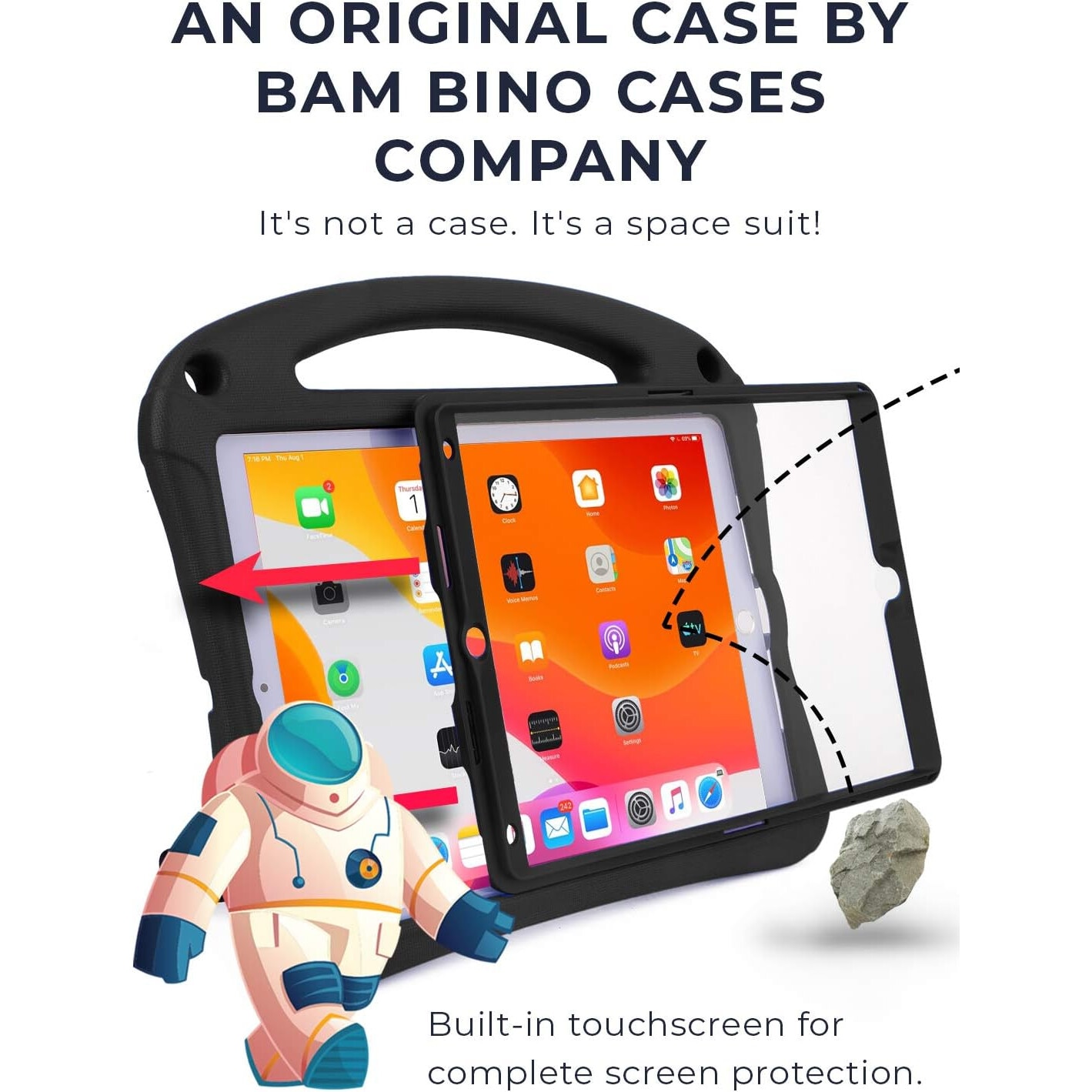 Husa Bam Bino pentru iPad 10.5 inch, ideala pentru copii, cu curea de umar, negru