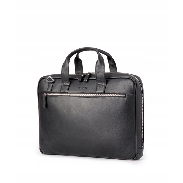 Geanta laptop, Puccini, Piele, Negru