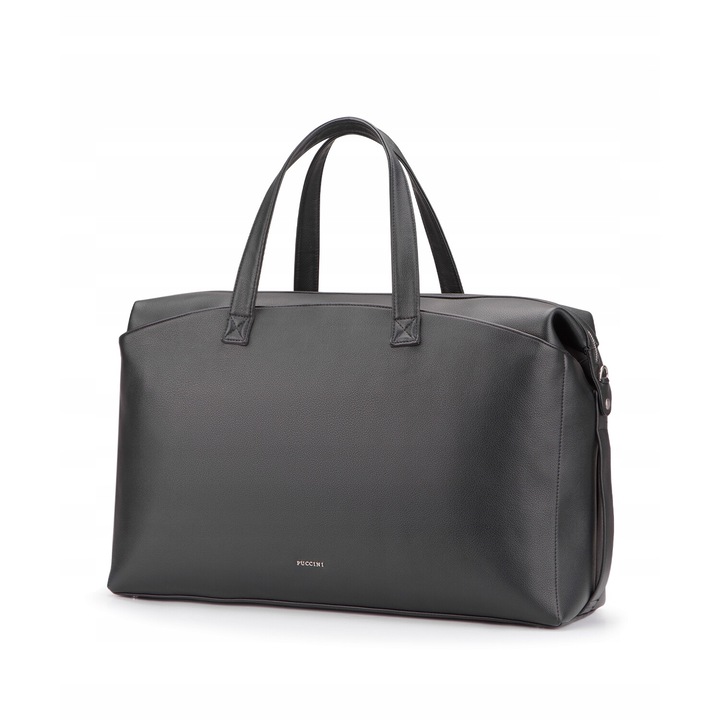 Geanta de voiaj Puccini, ecopiele, negru, compartiment laptop 14", set 2 buc.