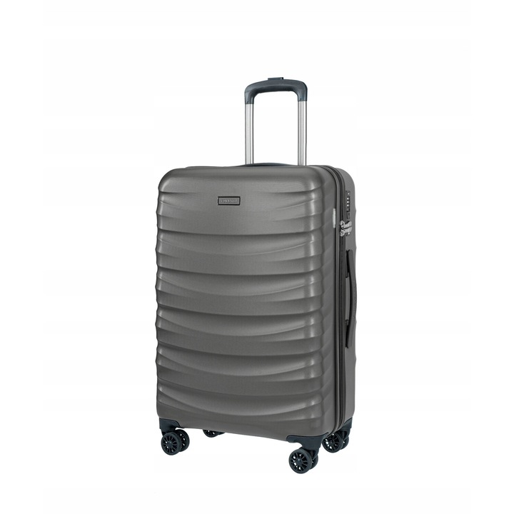 Troler mediu Puccini Valencia, policarbonat, antracit, 65x42.5x25cm, 55l, cu roti pivotante 360°
