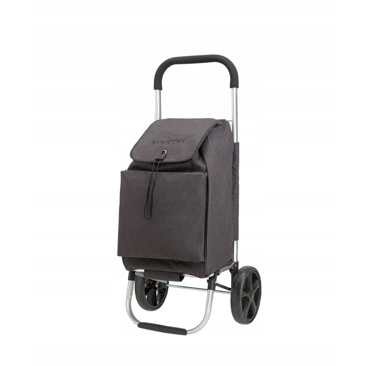 Carucior de cumparaturi, Puccini, Aluminiu / Poliester, Capacitate 46 L, 49 x 97 x 38 cm, Negru