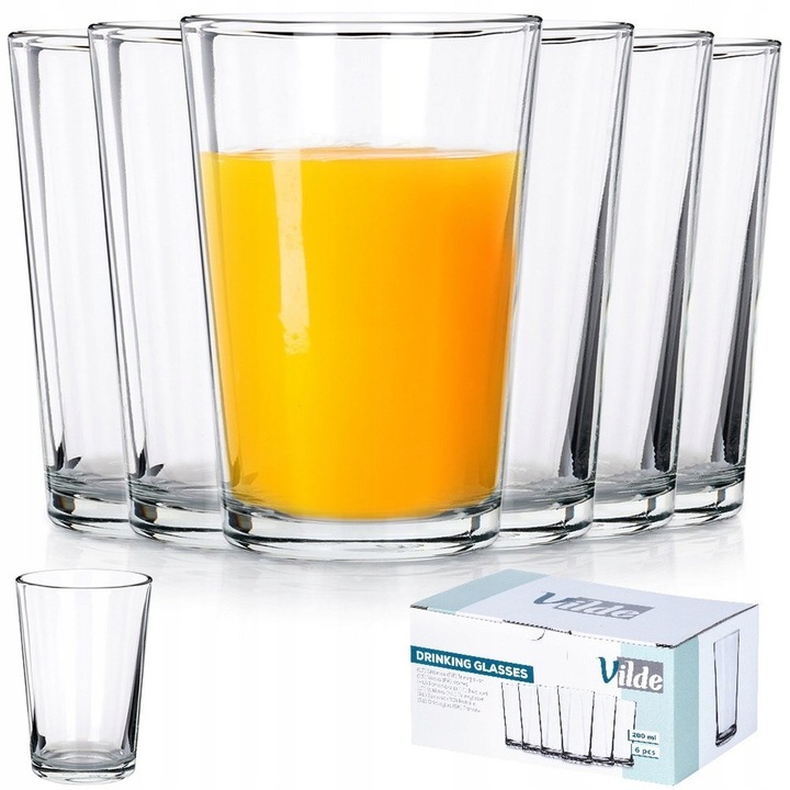 Set 6 Pahare, Vilde, Sticla Groasa, Masina De Spalat Vase Si Cuptor Cu Microunde, Utilizare Versatila, 10 x 7 cm, 200 ml, Transparent