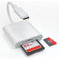 Cititor carduri Type-C 3.0, compatibil MacBook / Android / laptop, suport MicroSD, SD, TF – alb, transfer rapid