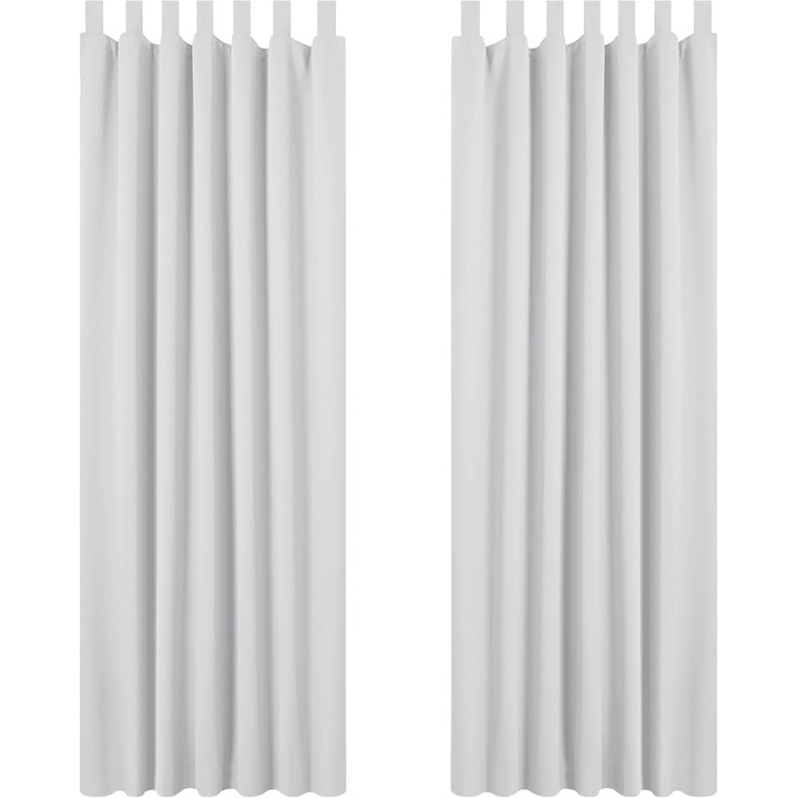 Draperii cu bride, Deconovo, 140 x 220 cm, Opace, Blackout, pentru Intunecarea camerei, Protectie termica si lumina, perfect pentru Ferestre si Usi Dormitor/ Living, Set 2 bucati, Gri argintiu