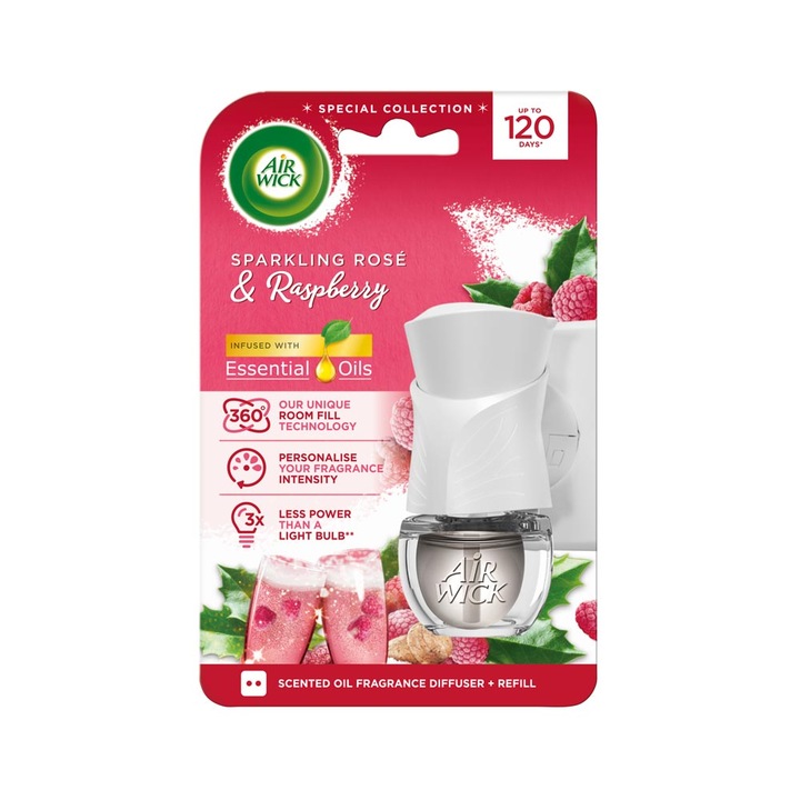 Odorizant electric Air Wick, Sampanie Rose si Zmeura cu reumplere, 19ml