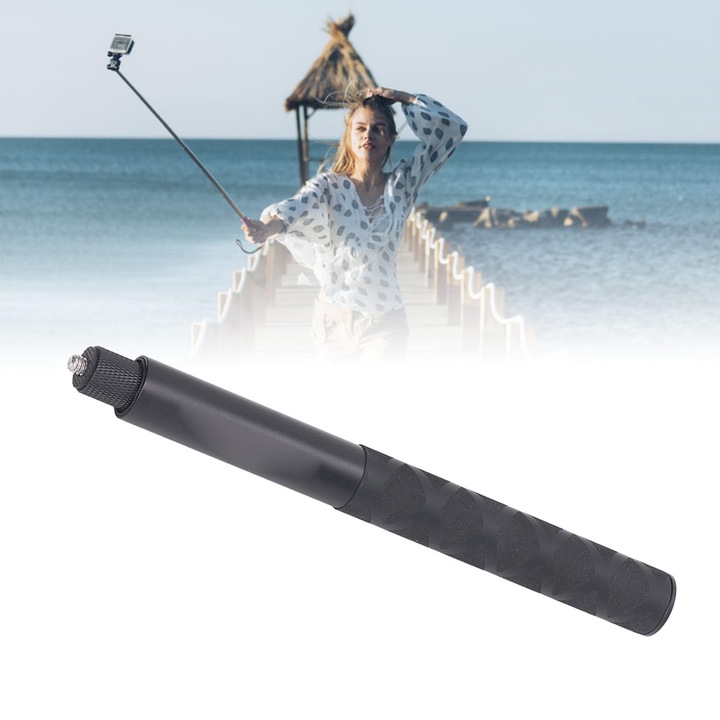 Baston de selfie extensibil, 23-120 cm, aluminiu, negru, cu maner antiderapant