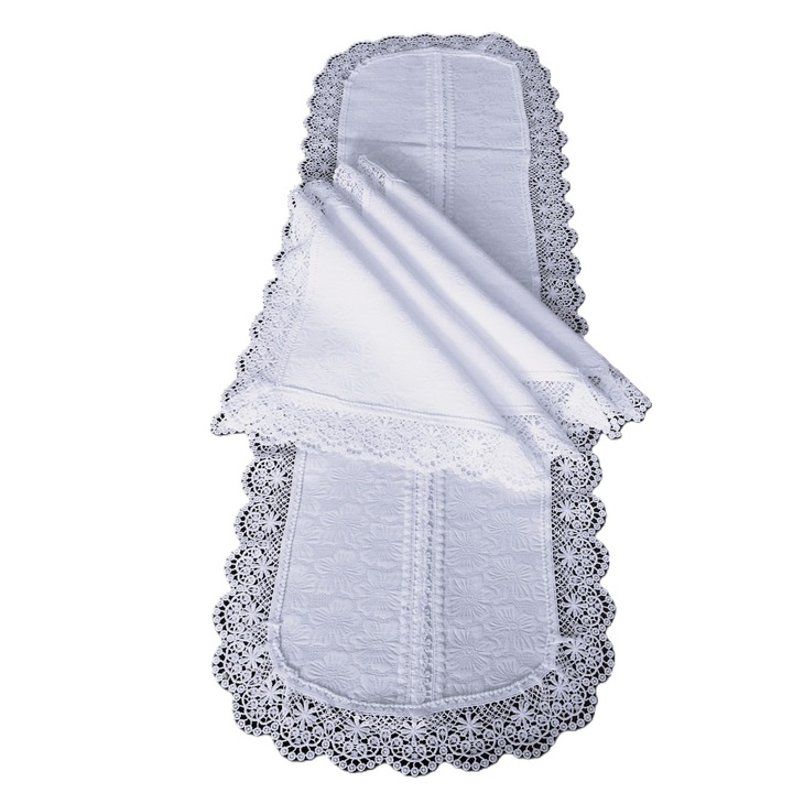 Set Traversa de masa si 4 servetele, Casa Bucuriei, model Rustic, brocard, 110 x 38 cm