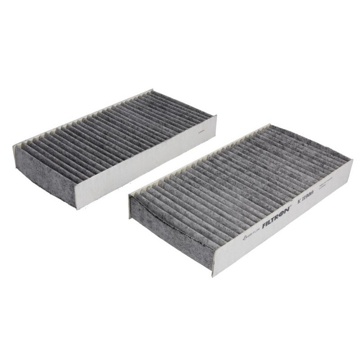 2 db FILTRON aktív szénnel ellátott kabinszűrő készlet, amely kompatibilis a Honda Civic VII, Civic VIII, Cr-V II, Fr-V, Stream modellekkel