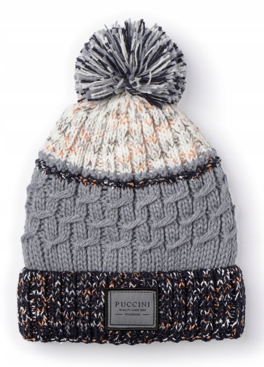 Caciula Puccini, model cu pompon, gri, 21x23.5x7cm, onesize