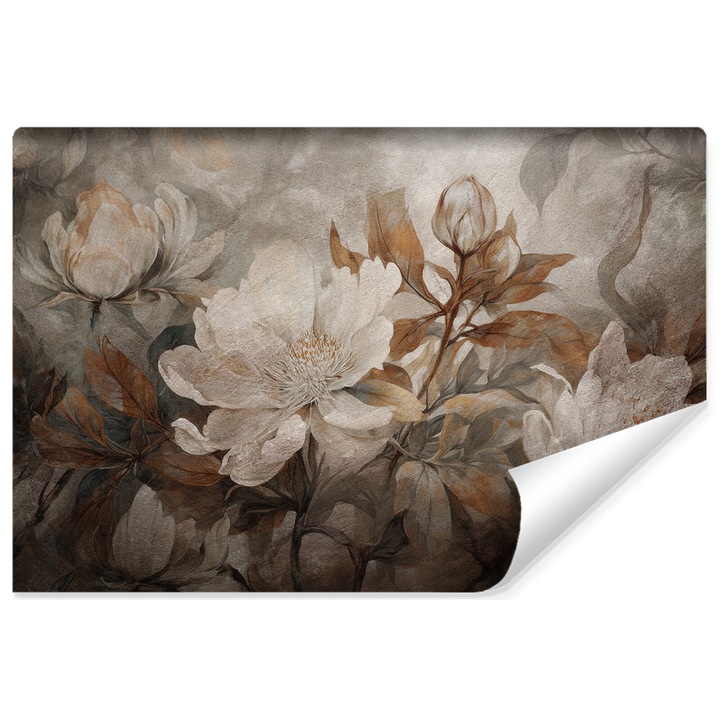 Fototapet Muralo bujori abstracti cu flori 400 cm x 280 cm cu efect 3D in stil retro