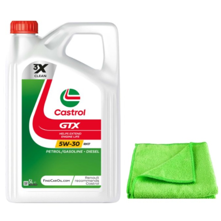 Ulei de motor CASTROL GTX 5W30 RN17 5L plus laveta microfibra super absorbanta