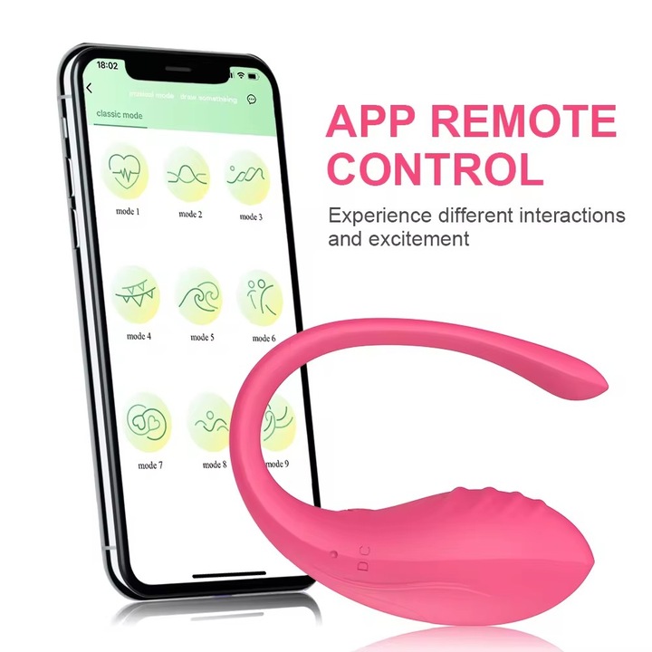 Vibrator pentru femei Smart Wireless cu Telecomanda Design Nou, Mini Love Egg cu Control prin Aplicatie 9 moduri de reglaj, usor de folosit, Roz