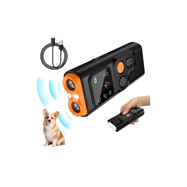Ugatásgátló készülék kutyáknak, hatásos megoldás sokk nélkül és állatra ártalmatlan, elektronikus ultrahanggal, elkerüli az agressziót és a nem kívánt viselkedést, biztonságos és könnyen használható, 25 kHz, Fekete