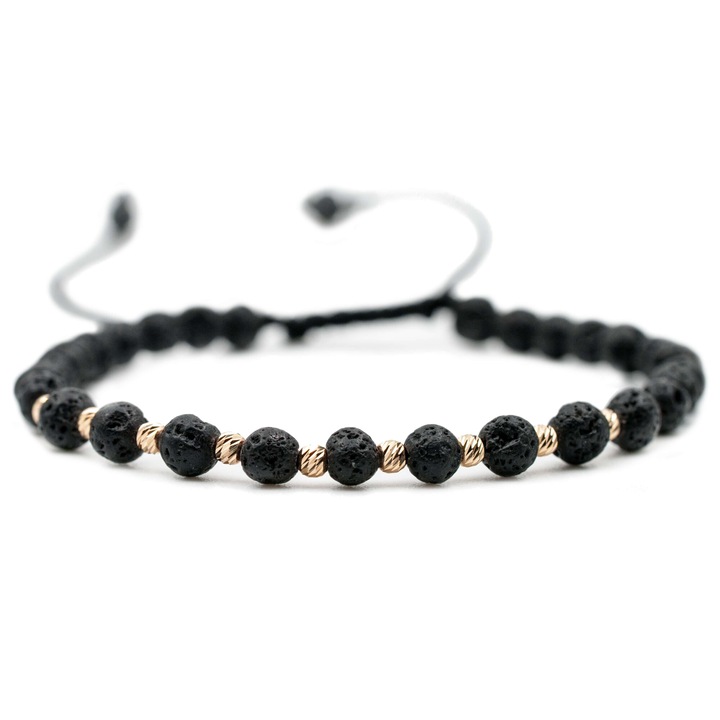 Karkötő, 10 db 14k arany golyóval és láva féldrágakövekkel, állítható