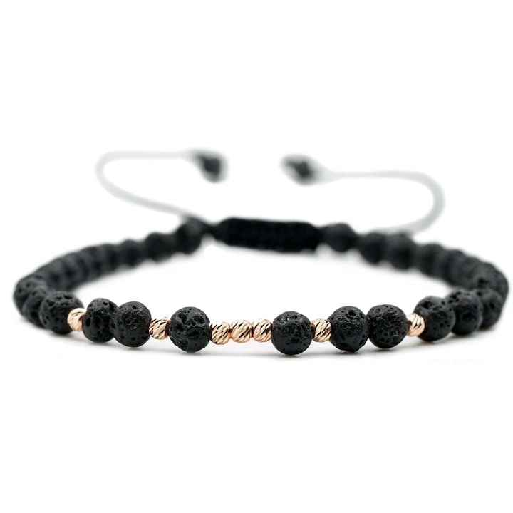 Karkötő, 9 db 14k arany golyóval és láva féldrágakövekkel, állítható