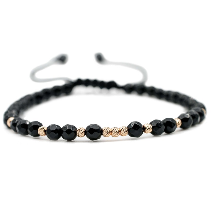 Karkötő, 9 db 14k arany golyóval és csiszolt ónix féldrágakövekkel, állítható