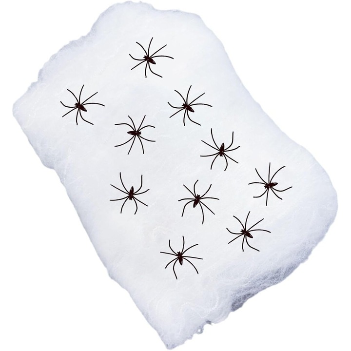 Set 2 panze de paianjen de Halloween, 40 de mini paianjeni, 100gr., alb