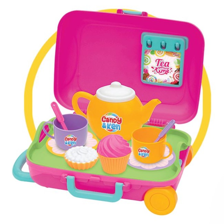 Set de joaca pentru fetite, valiza cu 12 accesorii pentru ceai