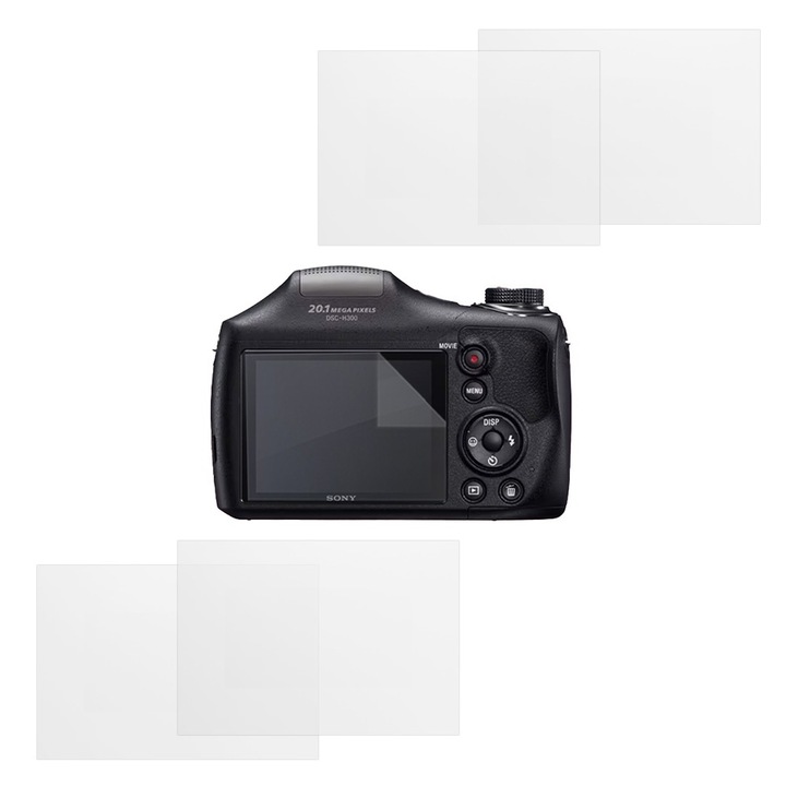 Set protectie compatibil cu Sony Cyber-Shot H300, COMANDO Focus Shield, 4 Folii de Silicon Rezistente pentru Ecran, Anti-Reflexie, Anti-zgarieturi, Proprietati Regenerabile, Protectie Anti-Amprente, Aplicare usoara, Gri Transparent
