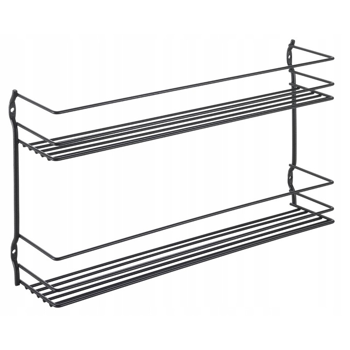 Etajera cu 2 rafturi, metal, pentru accesorii de bucatarie si condimente, culoare negru, 36x8x19 cm, Metaltex