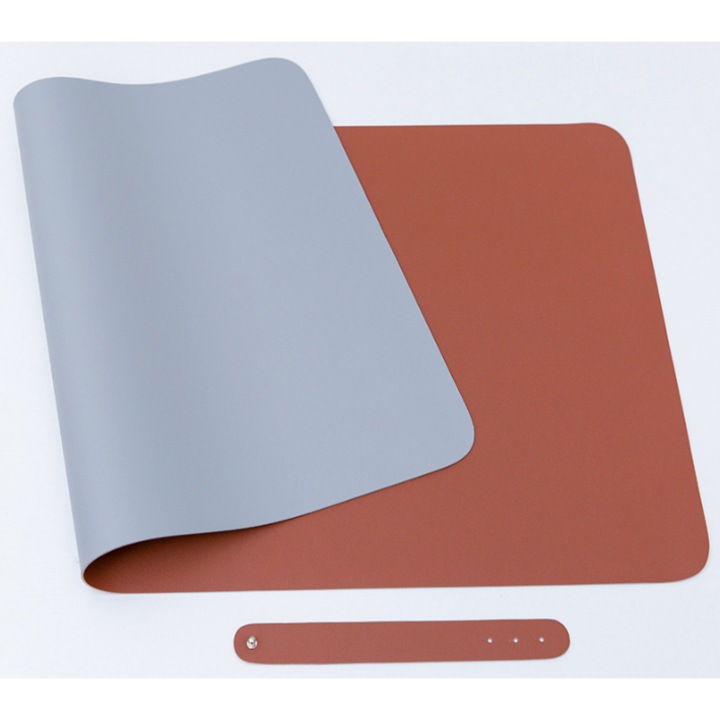 Mousepad XXL, Protector Birou, Piele PU, Reversibil Maro/Gri, Impermeabil, 80x40cm