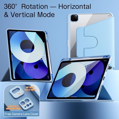Husa 360 Smart Cover compatibila cu iPad Air 13" 2025, M3, Pencil Slot Rebound, Wake-Sleep, Camera Protection, Bleu