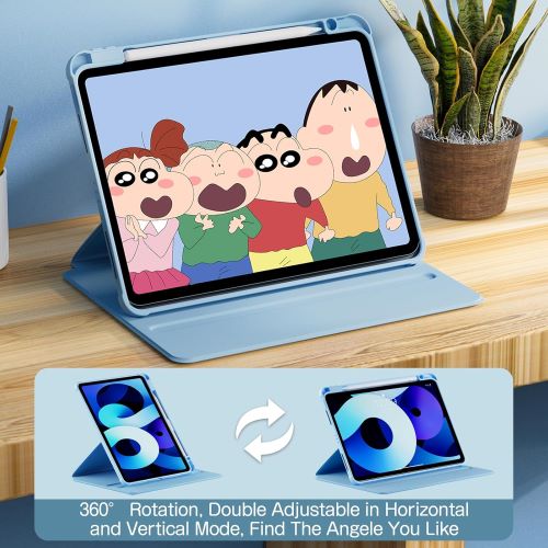 Husa 360 Smart Cover compatibila cu iPad Air 13" 2025, M3, Pencil Slot Rebound, Wake-Sleep, Camera Protection, Bleu